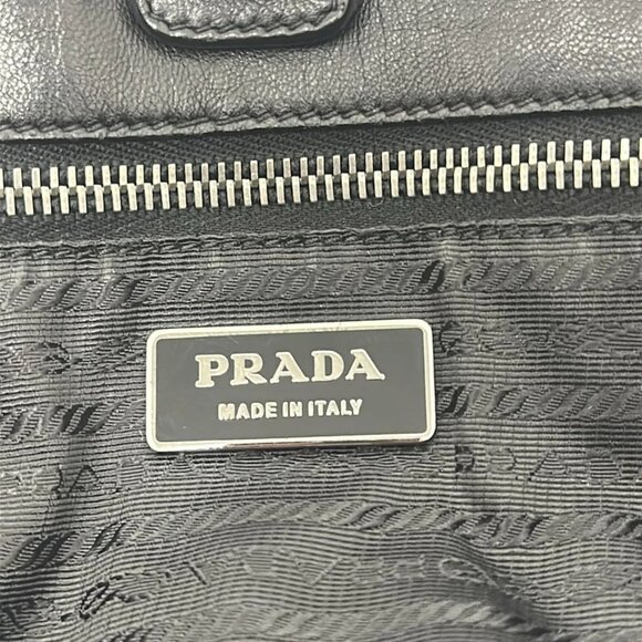 PRADA Gathered Bag - Black Nylon Leather Tote Bag 431-052125 - Picture 9 of 10